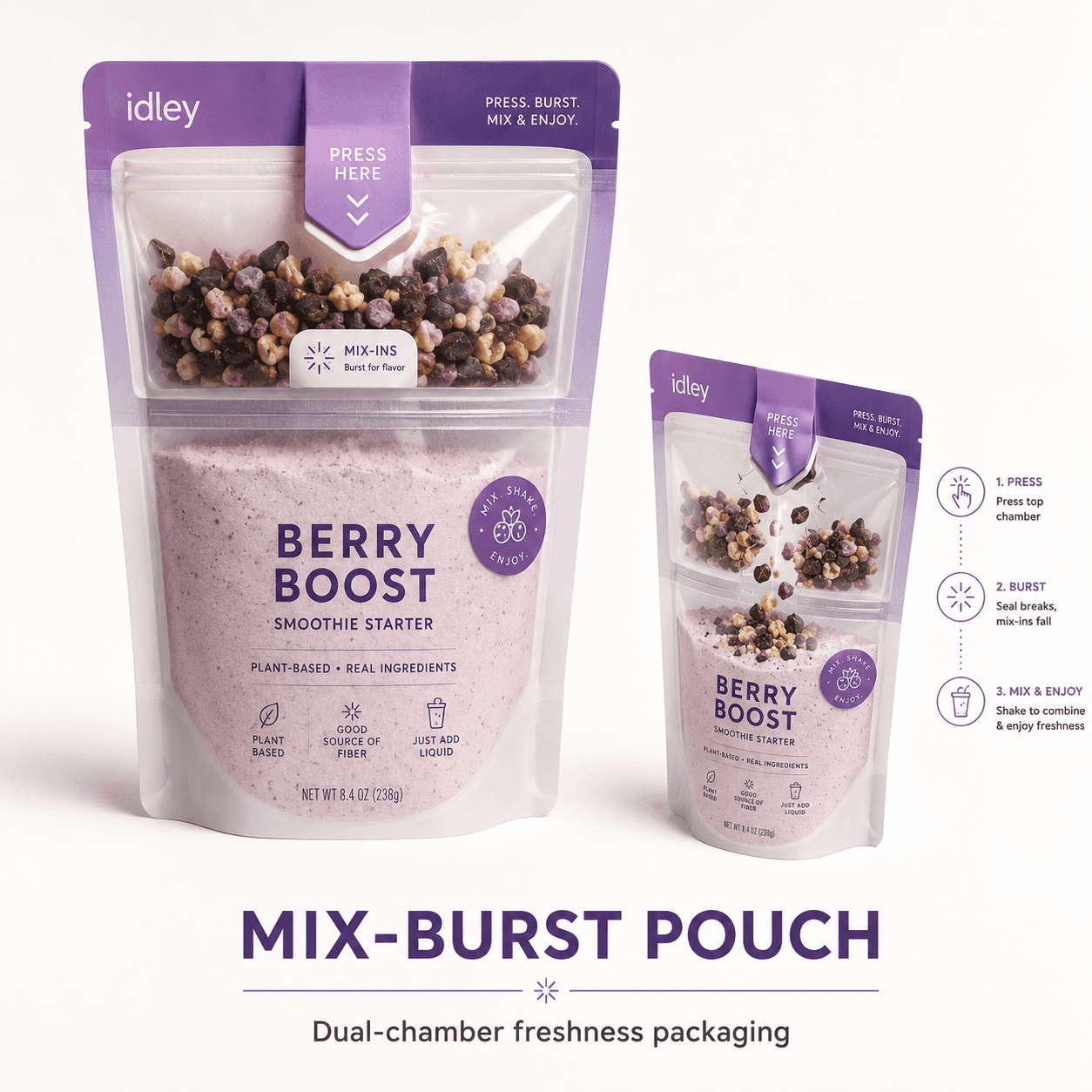Berry Boost mix-burst pouch packaging.